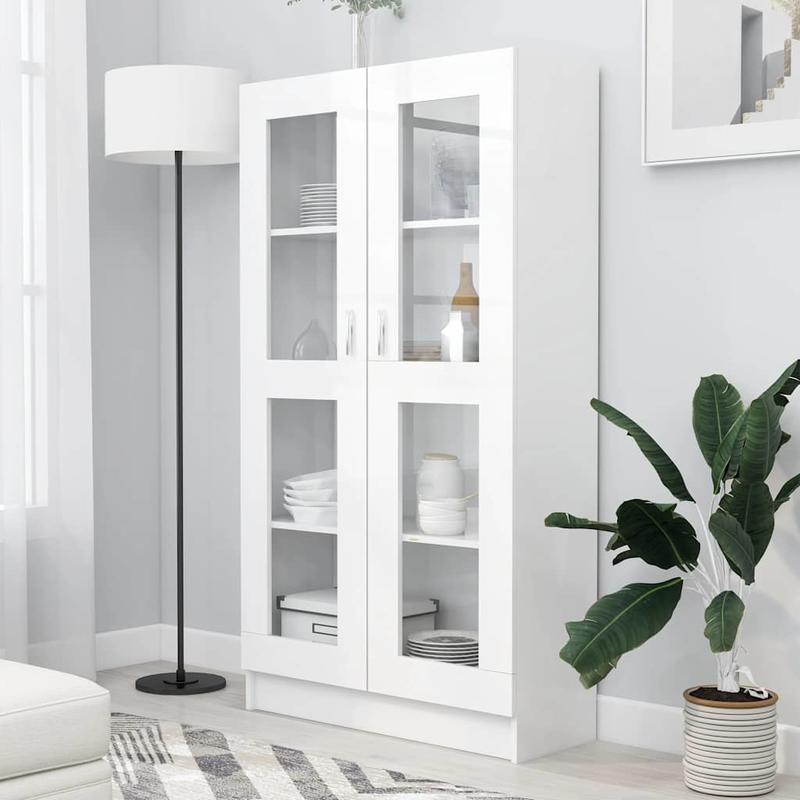 Modern -Standing Showcase Cabinet with Shutter Doors - Particleboard, Assembly, Spacious Display Suitable for & Office Decor - Wood Material (Standalone)
