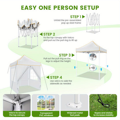 Partytent – Feesttent – Tuintent – Paviljoen – Vouwtent – Pop-up – 2×2m – Waterdicht Polyester Oxford – 4 Zijwanden Met UPF50+ Bescherming – Verstelbare Hoogte & Versterkt Zevenhoekig Stalen Frame