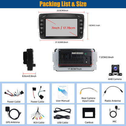 Autoradio Mercedes Benz – Multimedia Autoradio – Navigatiesysteem – Draadloze CarPlay – Achteruitrijcamera – Android 15 Systeem – 7 Inch HD Touchscreen – 4GB RAM 64GB Opslag