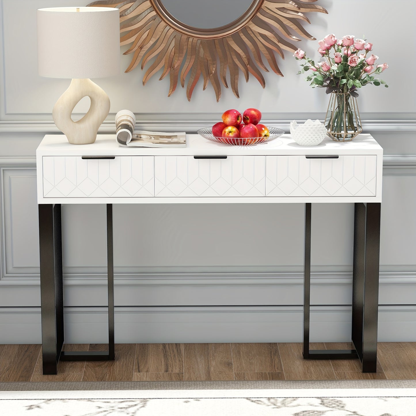 Haltafel – Entreetafel – Bijzettafel – Opbergtafel – Gangtafel – Modern Design – Met Metalen Frame en Verstelbare Voetjes