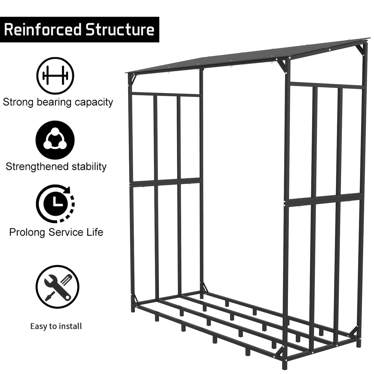 Versterkte Houten Stapelrek – Buiten, Zware Staalconstructie – Robuuste Houtopslag voor Open Haard of Tuin
