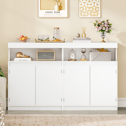 Dressoirkast – Dressoir – Opbergkast – Ladekast – Commode – Wit – 140 cm Breed – 5 Verstelbare Planken