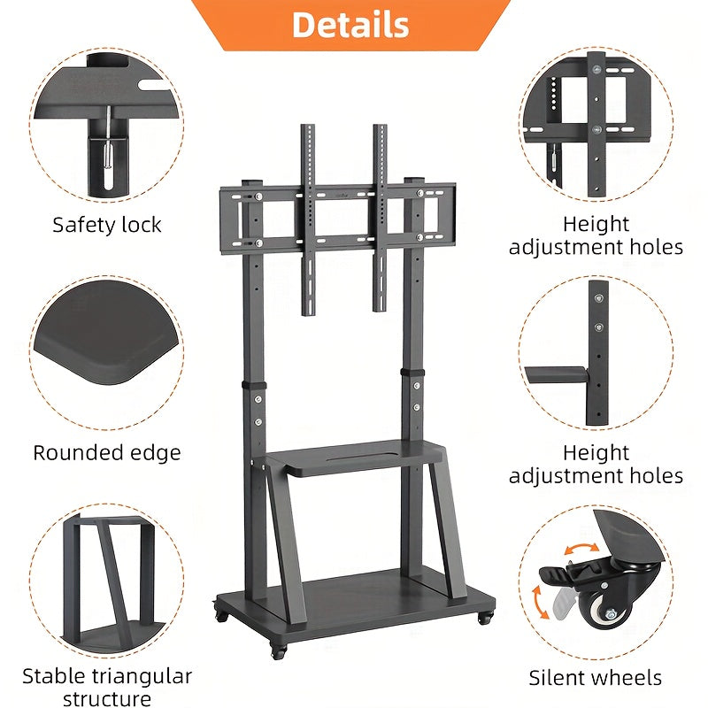TV Meubel Mobiel – Mobiele TV Standaard – TV Trolley – Verrijdbare TV-Standaard – Verrijdbaar TV-Meubel – voor 32-100 inch Schermen – Verstelbare Hoogte – Stevig Metaal – max. 80 kg Draagkracht – 2 Opberglepels – VESA tot 800x600 mm