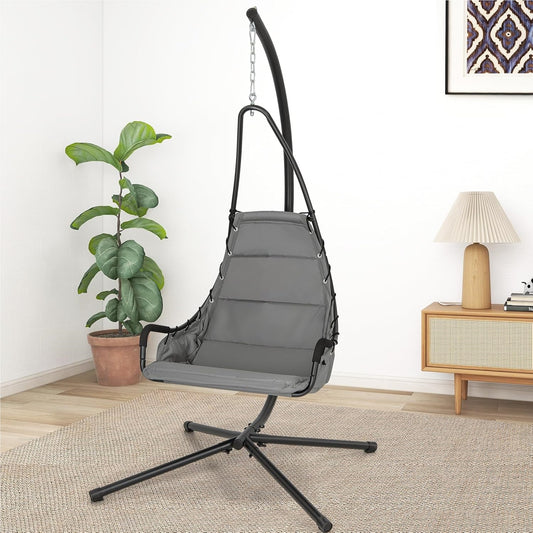 Hangstoel – Schommelstoel – Hangg Chair – Zitzakstoel – Relaxstoel – Stevig Metalen Frame – Comfortabel Gewatteerd Kussen – Max Draagkracht 120 kg – Grijs