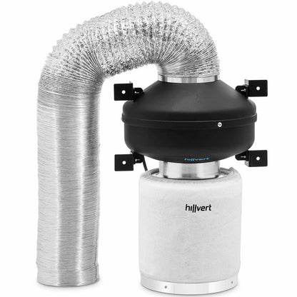 Ventilatieset – Buisventilator – Koolstoffilter – Ventilatiebuis – Luchtverversing – 125 mm Diameter – 10 Meter Aluminium – Krachtige 382 m³/h Ventilator