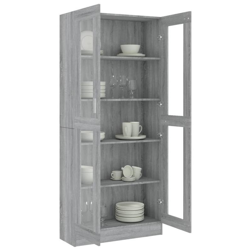 Vitrinekast – Vitrine – Glazen Kast – Opbergkast – Boekenkast – Modern Grijs – Smal Hoog – Houtconstructie – Ruimtebesparend Verticaal Design