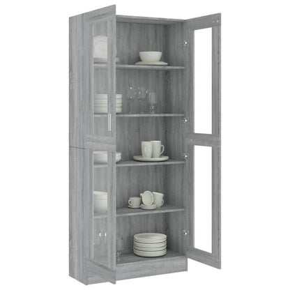Vitrinekast – Vitrine – Glazen Kast – Opbergkast – Boekenkast – Modern Grijs – Smal Hoog – Houtconstructie – Ruimtebesparend Verticaal Design