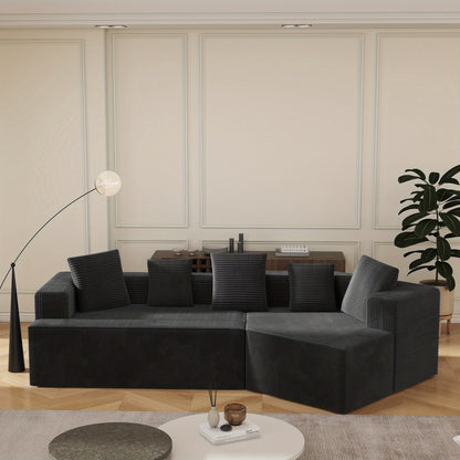 Modulaire Hoekbank – Sectional Bank – L-Vormige Bank – Slaapbank – Modulaire Sofa – Chenillestof – Katoenen Kussens – Eenvoudige Montage – Lichtgewicht Zonder Houten Frame