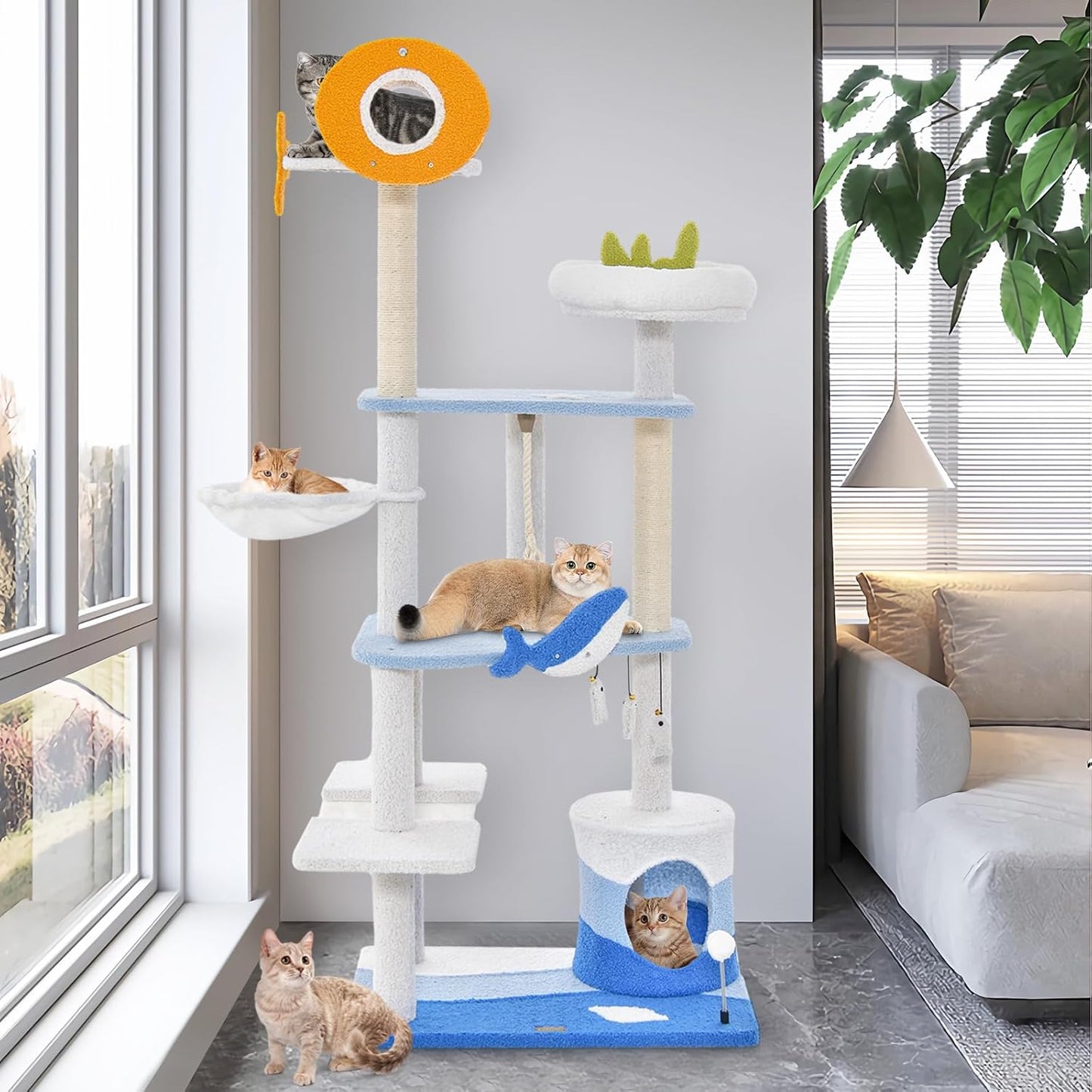 Krabpaal – Kattenkrabpaal – Kattenmeubel – Kattenboom – Krabton – Met Kattenhol & Hangmat – 168 cm Hoog – Sisal Krabstammen