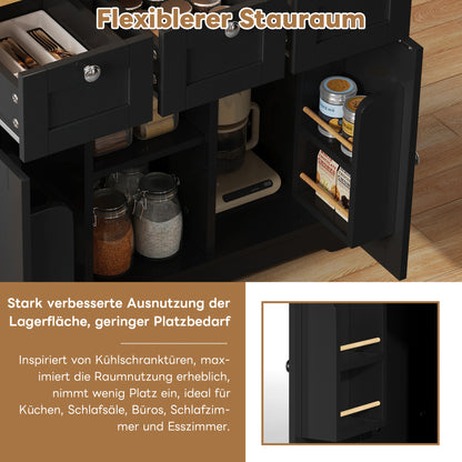 Keukentrolley – Keukenwagen – Serveerwagen – Keukenkar – Werkbank – Uitschuifbaar Werkblad 40-70 cm – 3 Lades & Kastdeuren met Verstelbare Planken – Zwart