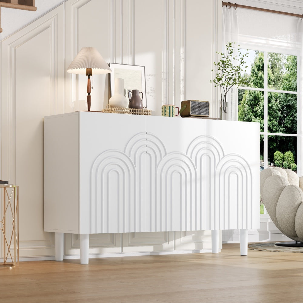 Dressoir – Sideboard – Opbergkast – Kast – Wandmeubel – Wit – 120x38,5x79 cm – Verstelbare Plank – 16 cm Poten