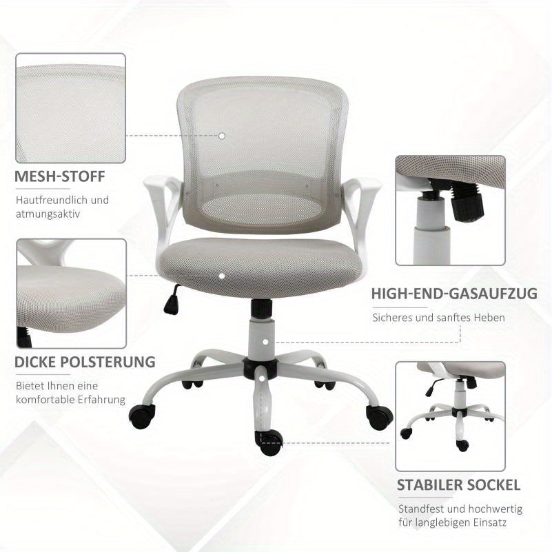 Ergonomic Mesh Office Chair with Adjustable Swivel & Height - Breathable Linen-Look Fabric, 360° Swivel, 5-Point Lumbar Support, 5-Level Airflow Perforated Backrest, 5-Point Ergonomic Design for Home & Work, Gray, Office Cha