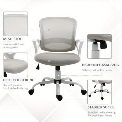 Ergonomic Mesh Office Chair with Adjustable Swivel & Height - Breathable Linen-Look Fabric, 360° Swivel, 5-Point Lumbar Support, 5-Level Airflow Perforated Backrest, 5-Point Ergonomic Design for Home & Work, Gray, Office Cha
