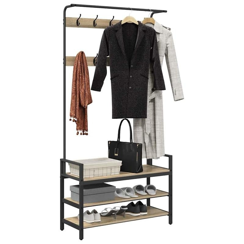 Kapstok Staande – Garderobe Rek – Jassenhanger – Schoenenrek – Halmeubel – Eiken – Ruimtebesparend Design – Stevig Multipurpose Meubel 95x34x184 cm