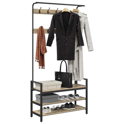Kapstok Staande – Garderobe Rek – Jassenhanger – Schoenenrek – Halmeubel – Eiken – Ruimtebesparend Design – Stevig Multipurpose Meubel 95x34x184 cm