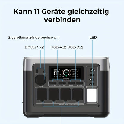 Zonne-accu – Powerstation – Draagbare Generator – Noodstroomvoorziening – Solar Generator – 1024Wh Capaciteit – 1800W Pure Sinusgolf Uitgang