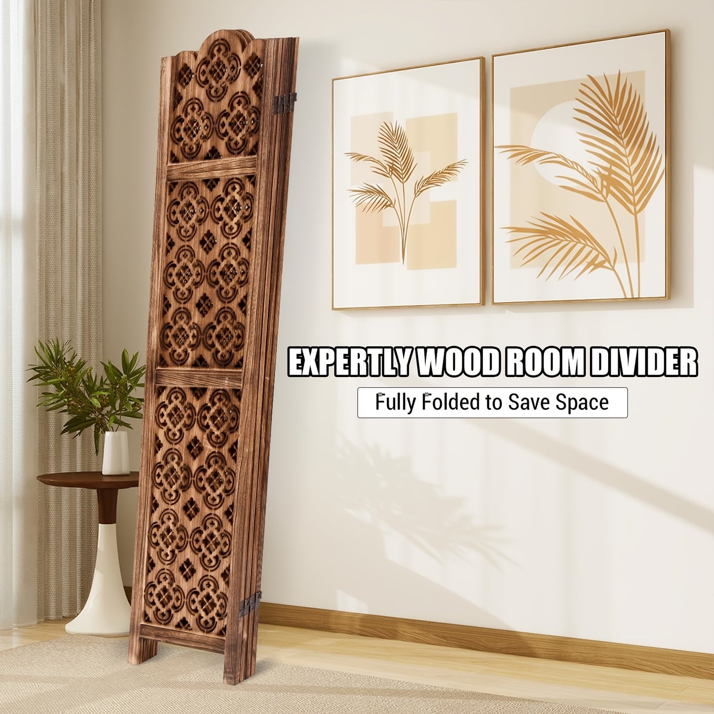 Scheidingswand – Kamerscherm – Roomdivider – Paravent – Privacy Scherm – Hout – Hardhout – 4 Panelen – Opvouwbaar – Bruin