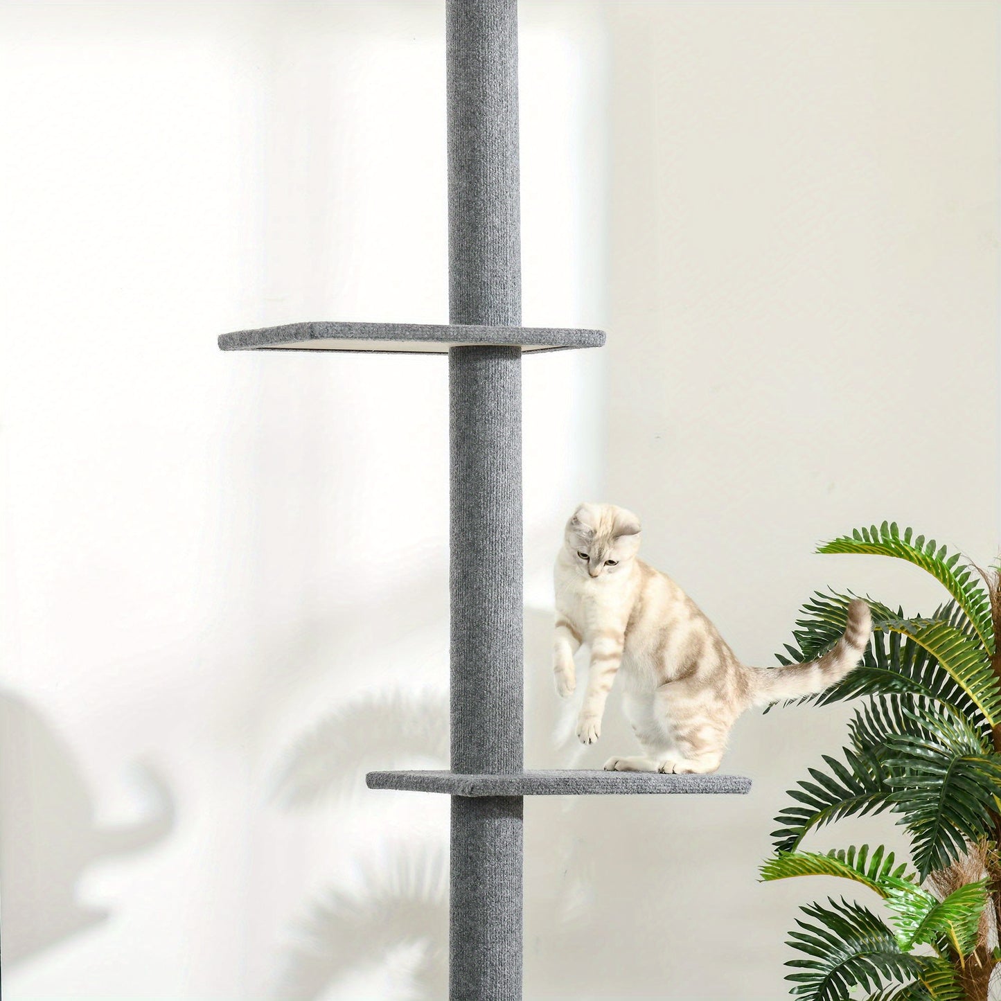 Kattenkrabpaal – Kattenboom – Krabmeubel – Klimpaal – Activiteitentoren – Verstelbaar 228-260 cm – Zachte Bekleding – Vloer-Plafond Bevestiging – Grijs