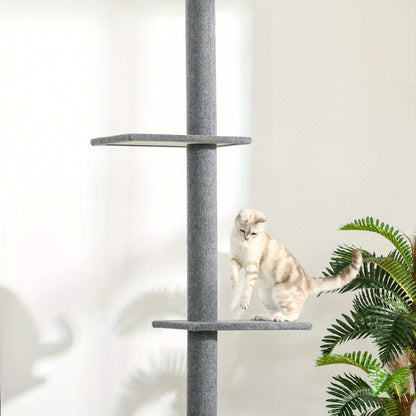 Kattenkrabpaal – Kattenboom – Krabmeubel – Klimpaal – Activiteitentoren – Verstelbaar 228-260 cm – Zachte Bekleding – Vloer-Plafond Bevestiging – Grijs