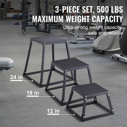 Plyometrische Jump Boxes – Plyo Box Set – Springbox – Fitness Stapelbox – Trainingsplatform – 3 Maten 30/45/60 cm – Anti-Slip Oppervlak – Stevig Metaal