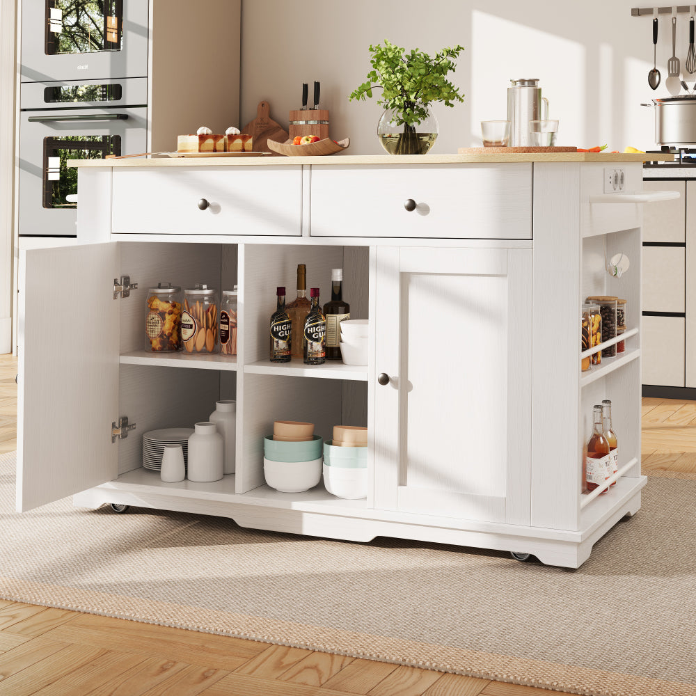 Modern White Metal Kitchen Island with Worktop - Heavy-Duty Mobile Serving Cart & Storage Cabinet, Freestanding Floor Cabinet with Shelves & Drawers, No Electrical Required, Space-Saving Design for Small Kitchens, Pantry & Di