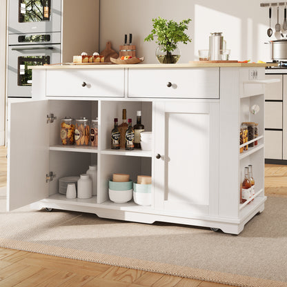 Modern White Metal Kitchen Island with Worktop - Heavy-Duty Mobile Serving Cart & Storage Cabinet, Freestanding Floor Cabinet with Shelves & Drawers, No Electrical Required, Space-Saving Design for Small Kitchens, Pantry & Di