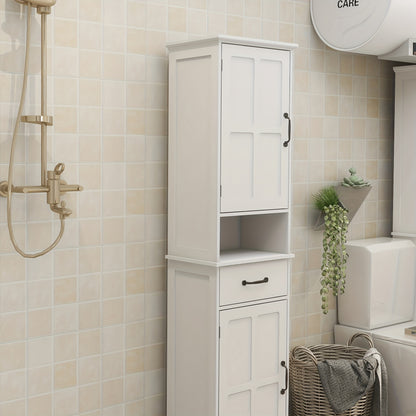 Bathroom cabinet, can be placed in the living room, bedroom and bathroom, 1 open space can store toiletries, 2 large cabinet doors can store more daily necessities, with large capacity drawers and door handles, white