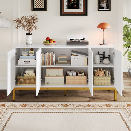 Dressoir – Sideboard – Opbergkast – Ladekast – Wandkast – Hoogglans Wit – Gouden Accenten – 140x80x40 cm – Ruime Opbergruimte