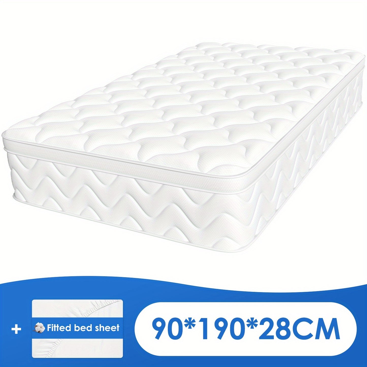 Pocketveringmatras – Ergonomisch Matras – 7-Zone Vering – Federkern Matras – Eenpersoonsmatras – 90x190x28 cm – Medium Stevig – Pillow Top Met Katoenen Hoes