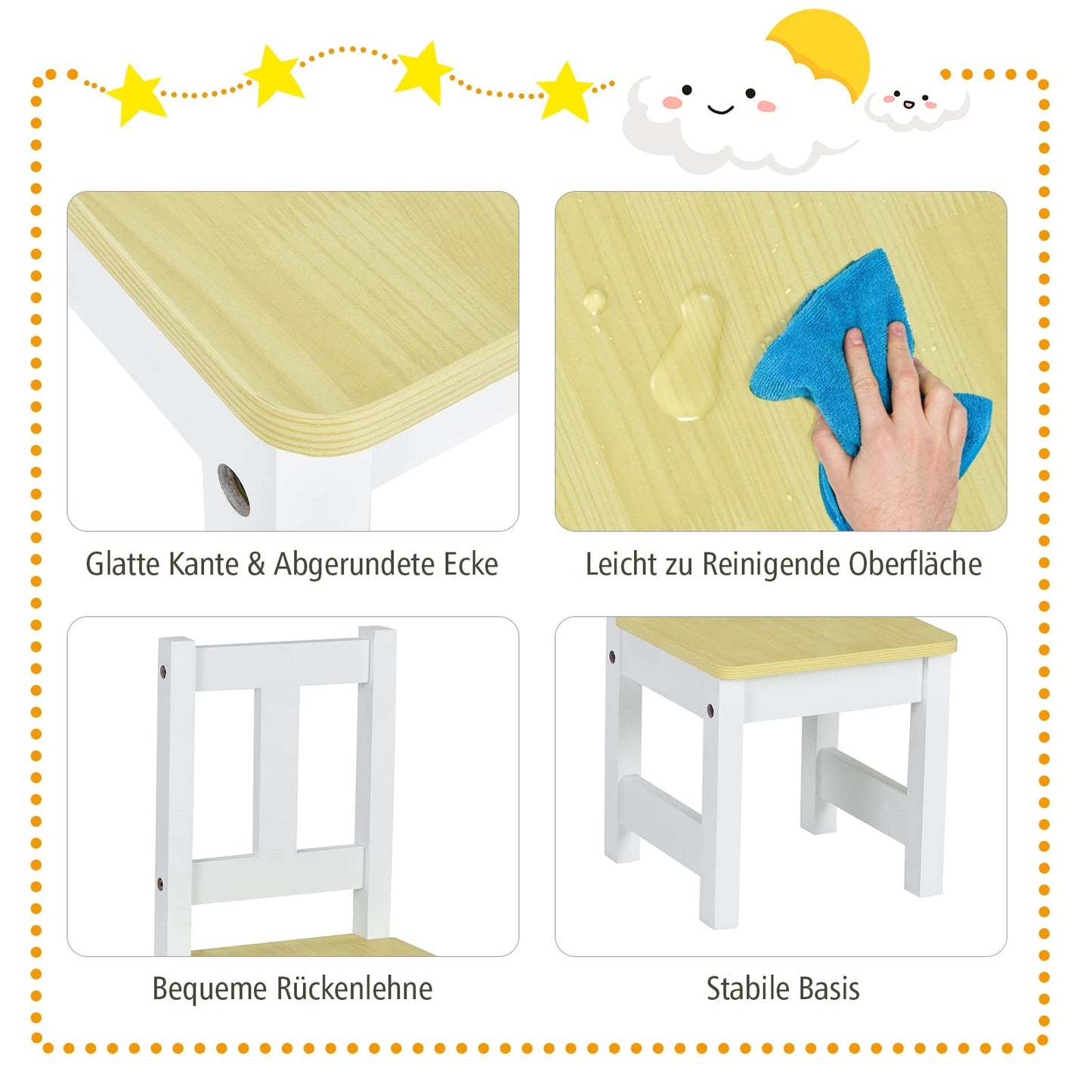 Kinderzitset – Kindertafel Set – Kindertafel Met Stoeltjes – Houten Kindertafel – Opbergbankje – Natuurlijk Grenen Hout – Met Opbergruimte En Ergonomisch Design