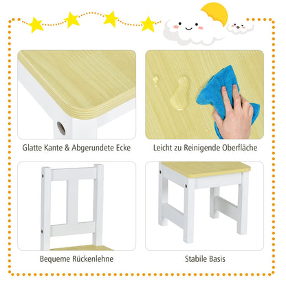 Kinderzitset – Kindertafel Set – Kindertafel Met Stoeltjes – Houten Kindertafel – Opbergbankje – Natuurlijk Grenen Hout – Met Opbergruimte En Ergonomisch Design