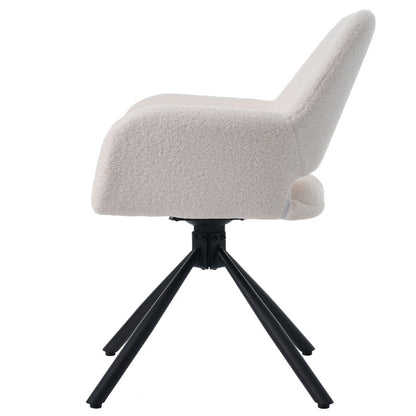 Sherpa Stoelen – Eetkamerstoelen – Bureau Stoelen – Woonkamerstoelen – Zithoek Stoelen – Zachte Sherpa Bekleding – Stevige Metalen En Houten Frame – Wit – Set Van 4