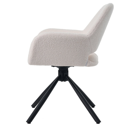 Sherpa Stoelen – Eetkamerstoelen – Bureau Stoelen – Woonkamerstoelen – Zithoek Stoelen – Zachte Sherpa Bekleding – Stevige Metalen En Houten Frame – Wit – Set Van 4