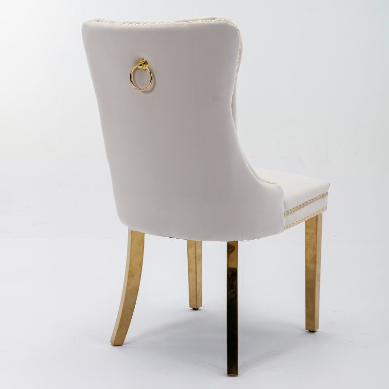 Eetkamerstoelen – Stoelen – Velvet Stoelen – Dining Chairs – Zithoek Stoelen – Set Van 2 Beige Velvet – Stevig Massief Houten Frame – Veerkrachtig Schuim Met Stalen Kern
