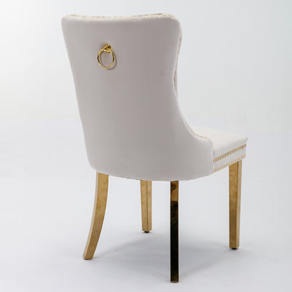Eetkamerstoelen – Stoelen – Velvet Stoelen – Dining Chairs – Zithoek Stoelen – Set Van 2 Beige Velvet – Stevig Massief Houten Frame – Veerkrachtig Schuim Met Stalen Kern