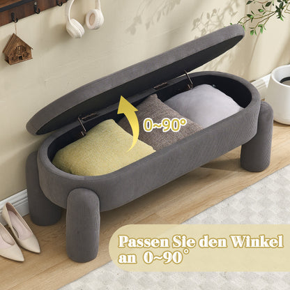 Opbergbank – Opbergbox – Zitbank – Halbank – Opbergkist – Grijze Chenille Stoffering – Stevig Houten Frame