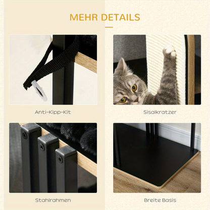 Krabpaal – Kattenkrabpaal – Kattenboom – Kattenmeubel – Kattenhuis – Industrieel Design – 128 cm Hoog – Stalen Constructie Met Sisal Krabvlak & Anti-Kantel Veiligheid – Zwart