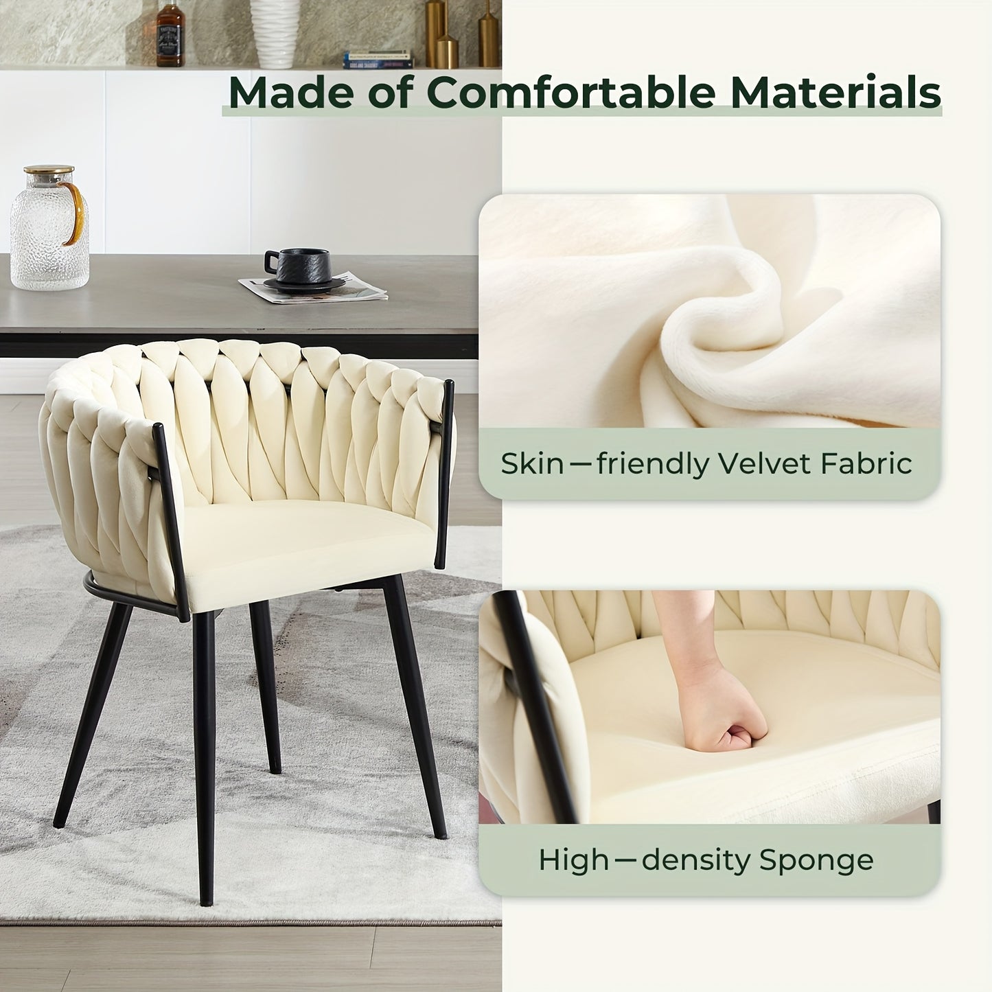 Eetkamerstoelen – Keukenstoelen – Stoelen – Kuipstoelen – Set van 2 – Beige Velvet – Met Metalen Kruispoten – Ergonomisch Met Armleuningen
