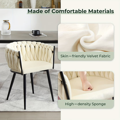 Eetkamerstoelen – Keukenstoelen – Stoelen – Kuipstoelen – Set van 2 – Beige Velvet – Met Metalen Kruispoten – Ergonomisch Met Armleuningen