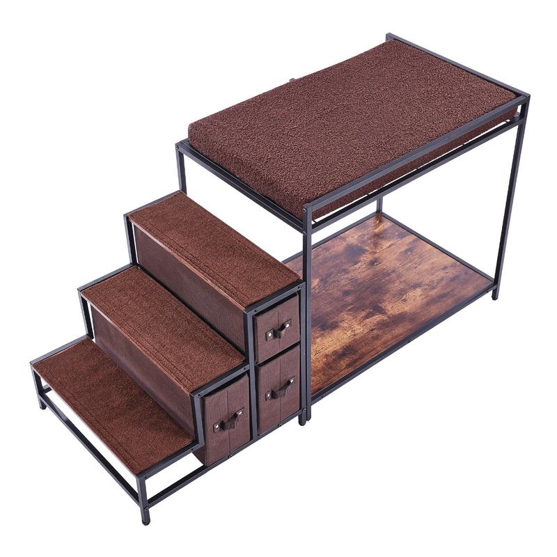 Multi-Functional Pet Bunk Bed with Window Seat, Dog Stairs & Sofa Bed - Sturdy Wood Furniture Suitable for Medium Dogs, Space-Saving Dog with Bunk Bed & Steps