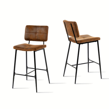 Barkruk – Barstoel – Kruk – Hoog zitmeubel – Bistrostoel – Industrieel design – Suède bekleding – Met rugleuning en voetensteun – Hoogte 75 cm – Metaal frame – Bruin