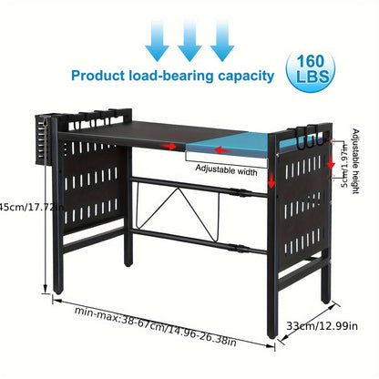 Adjustable Oven Rack 38-67cm, Carbon Steel Kitchen Counter Organizer - 45cm Height For Microwave, Toaster & Appliances, Heavy Duty Storage Shelf