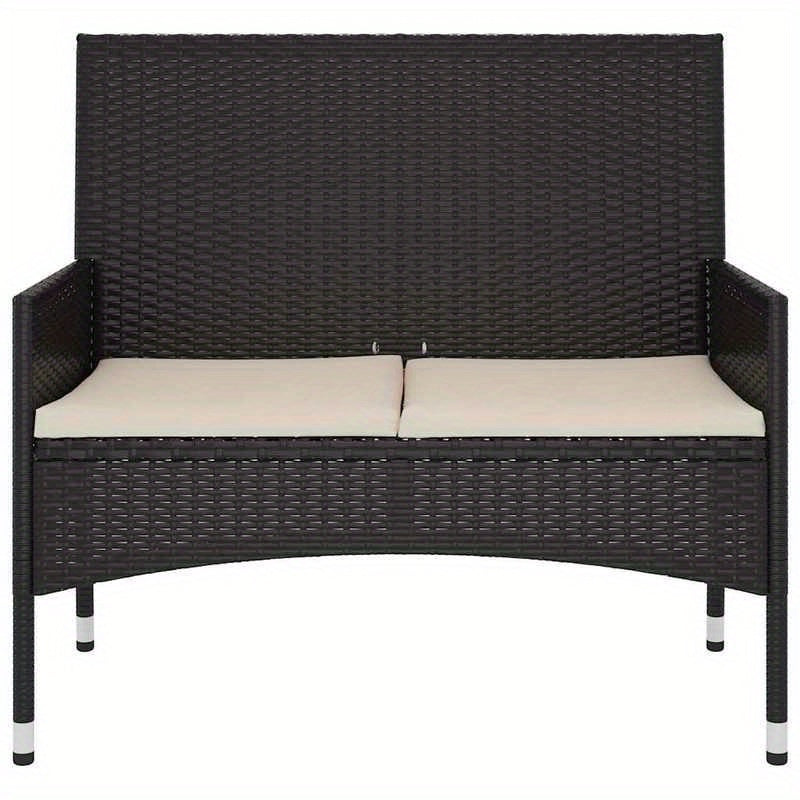 Tuinbank 2-Zits – Buitenbank – Balkonbank – Zithoek – Loungebank – Hoogwaardig Resin Wicker – Weerbestendige Kussens Zwart
