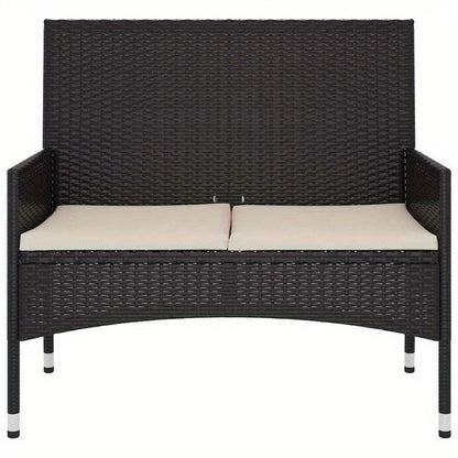 Tuinbank 2-Zits – Buitenbank – Balkonbank – Zithoek – Loungebank – Hoogwaardig Resin Wicker – Weerbestendige Kussens Zwart