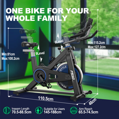 Magnetic Resistance Exercise Bike for Home, Fully Adjustable Ergometer, Quiet Indoor Bike with RPM Display, Large Tablet Holder, 150KG Capacity