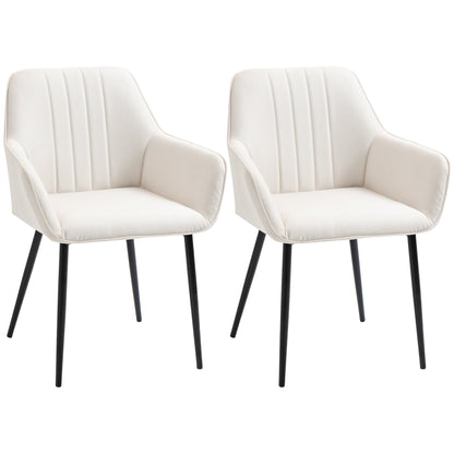 Eetkamerstoel – Stoel – Kuipstoel – Vergaderstoel – Bistrostoel – Set van 2 – Scandinavisch Design – Ergonomische Armleuningen – Beige Linnen Bekleding – Zwarte Metaalpoten
