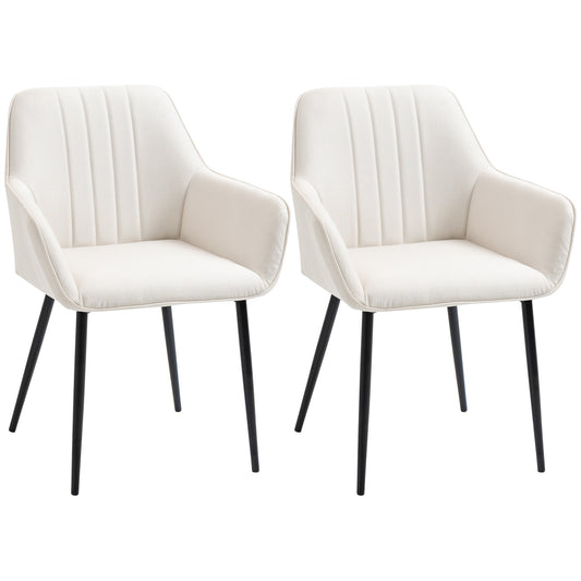 Eetkamerstoel – Stoel – Kuipstoel – Vergaderstoel – Bistrostoel – Set van 2 – Scandinavisch Design – Ergonomische Armleuningen – Beige Linnen Bekleding – Zwarte Metaalpoten