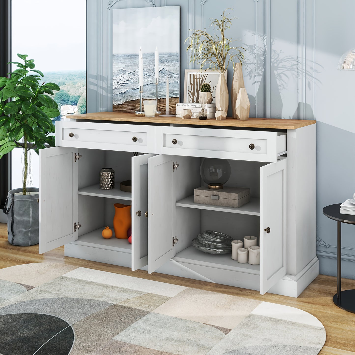 Opbergkast – Opbergmeubel – Kledingkast – Schoenenkast – Witte Kast – Ruime Indeling Met 4 Deuren & 2 Laden – Stevige Vrijstaande Constructie 150x86x40 cm