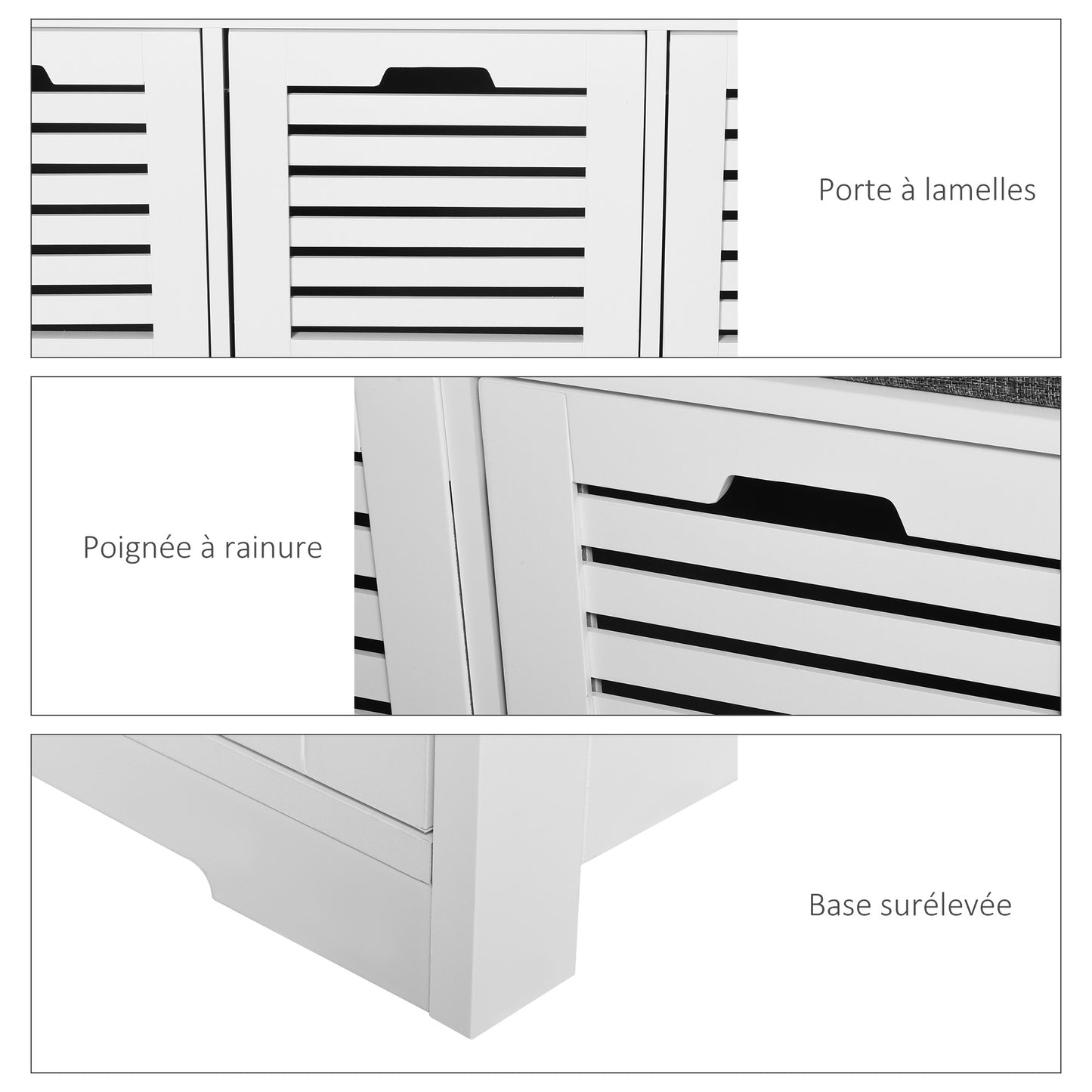 Schoenenbank – Schoenenkast – Opbergbank – Halbank – Zitbank – Met 3 Ventilerende Lades – Comfortabel Verwijderbaar Kussen – Wit – Compact 108x35x43 cm