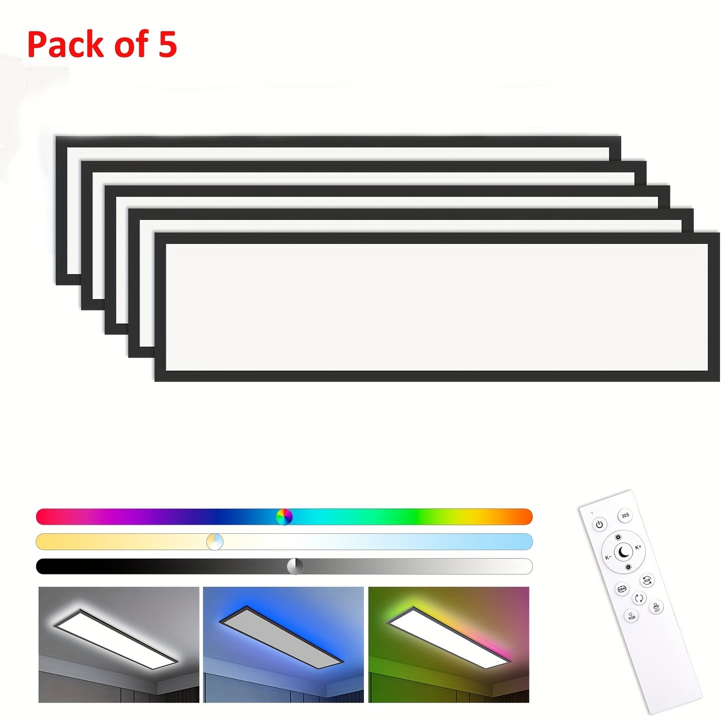 Set Van 5 LED Plafondlampen – LED Paneellamp – Plafondverlichting – Plafondlamp – LED Panelen – 120cm Ultra-dun – Dimbaar Met RGB Kleuren – 40W Energiebesparend